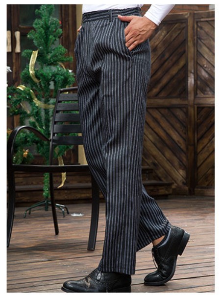 กางเกงทำงานผู้ชาย กางเกงขายาวทรงตรง กางเกงทำงานพนักงานเสิร์ฟในครัว กางเกงขายาวลายทางขาวดำ