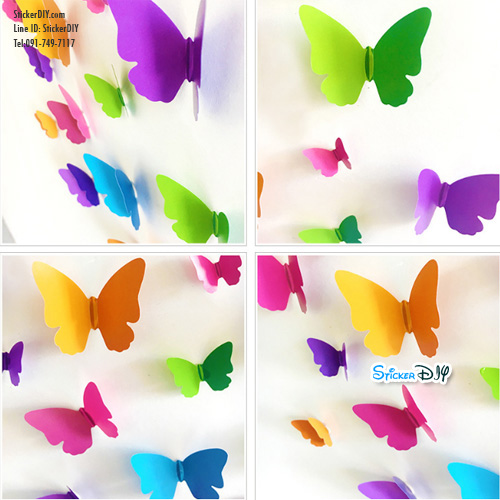 PVC Transparent wall sticker สติ๊กเกอร์ติดผนัง 3D butterfly HD006 (กว้างfree.xสูงfree.)