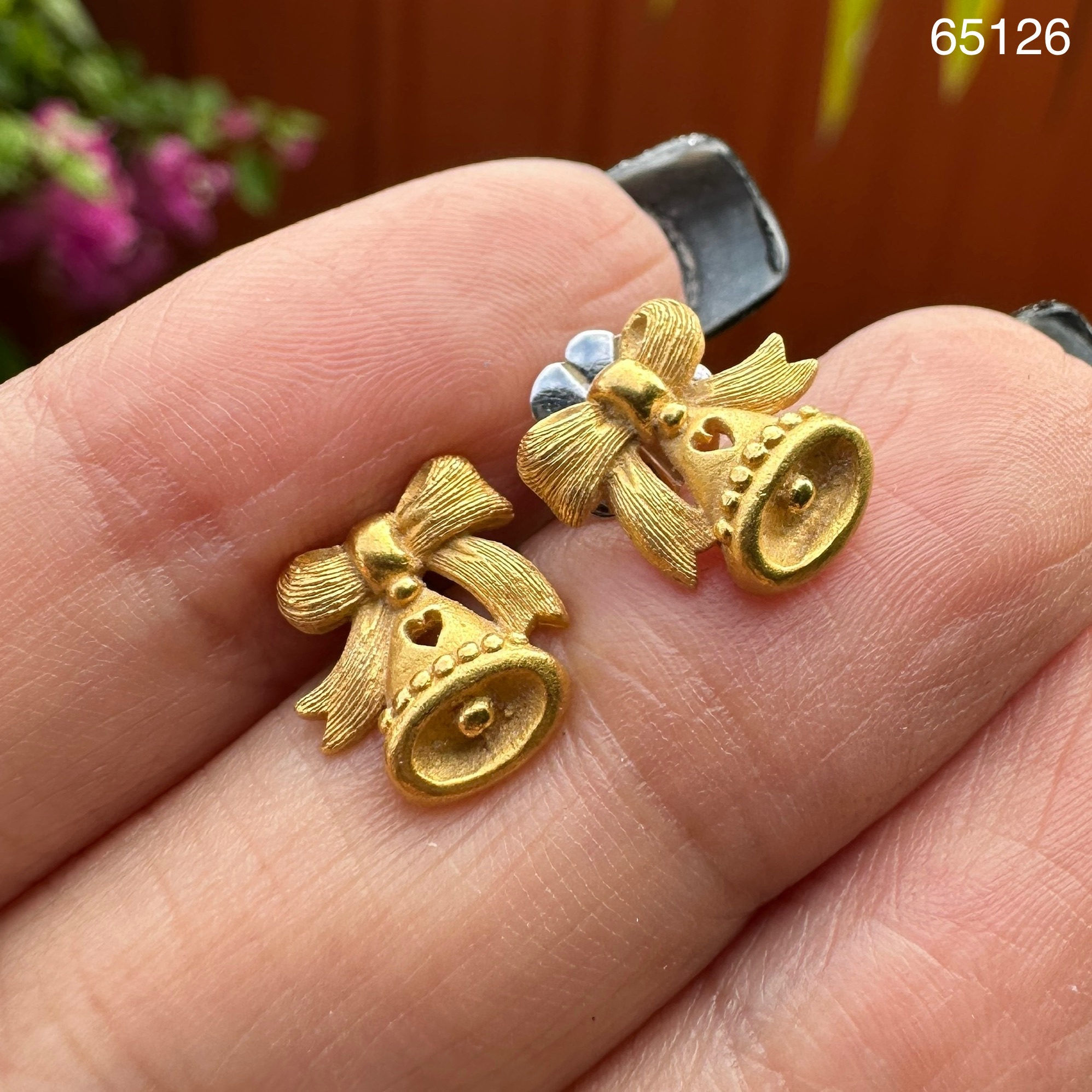รหัส 65126 ต่างหู Prima Gold ทอง24K ลายโบว์ กระดิ่ง แป้นทอง90 น่ารักมาก นน. 4.47 g