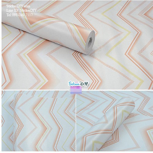 (กว้าง45cm.xยาว10m.)Wallpaper sticker วอลเปเปอร์แบบกาวในตัว Line สไตล์G สีโอรส