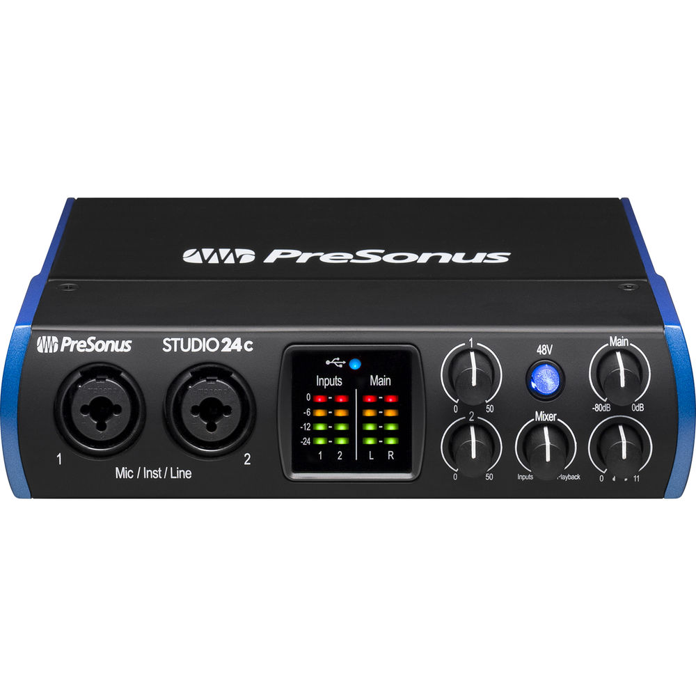 PreSonus Studio 24c *ของแท้รับประกัน 1ปี* ออดิโออินเตอร์เฟส USB Type C สำหรับทำเพลง,โฮมสตูดิโอ,ไลฟ์สด,สตรีม,รองรับ Mac,PC และ iPad ไม่ต้องซื้อหัวแปลงเพิ่ม ฟรี!! ซอฟต์แวร์ Studio One Artis ฯลฯ