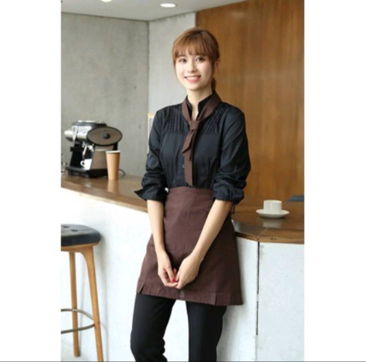 ชุดพนักงานต้อนรับสีเขียว สีแดง สีดำ ชุดพนักงานเสริฟ ชุดพนักงานร้านกาแฟ