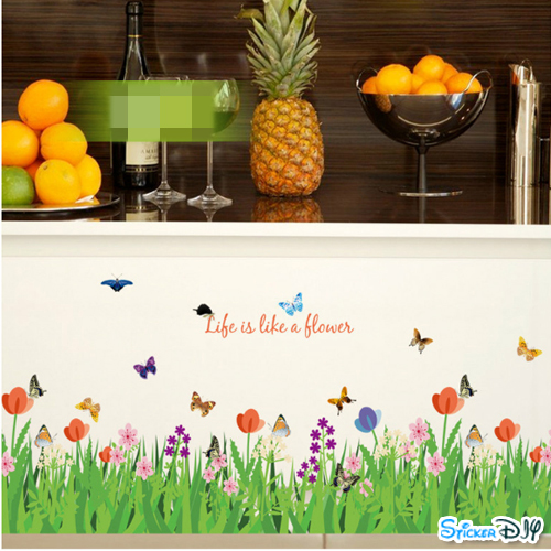 Transparent wall sticker สติ๊กเกอร์ติดผนังแต่งขอบ Life is a like flower (กว้าง176cm.xสูง40cm.)