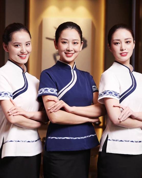 ชุดพนักงานร้านอาหารจีนสไตล์โมเดิร์น ชุดฟอร์มพนักงานต้อนรับ ชุดพนักงานเสริฟ