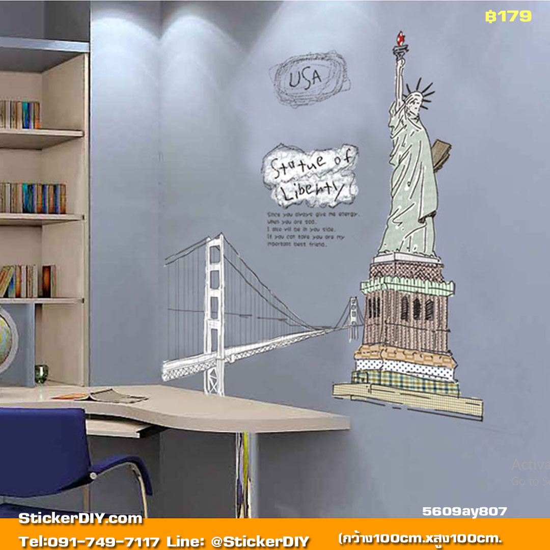 Transparent Wall Sticker สติ๊กเกอร์ติดผนัง USA Stutue of Liberty (กว้าง100cm.xสูง100cm.)