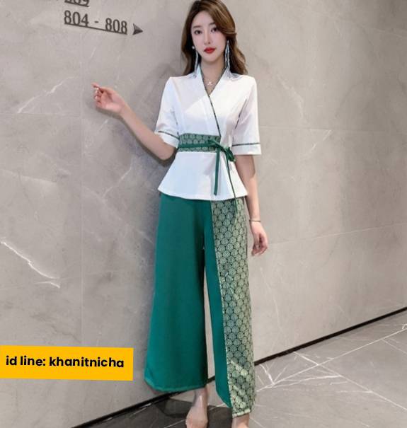ชุดนวดสปา ชุดพนักงานเสริมสวย สีขาวเขียว