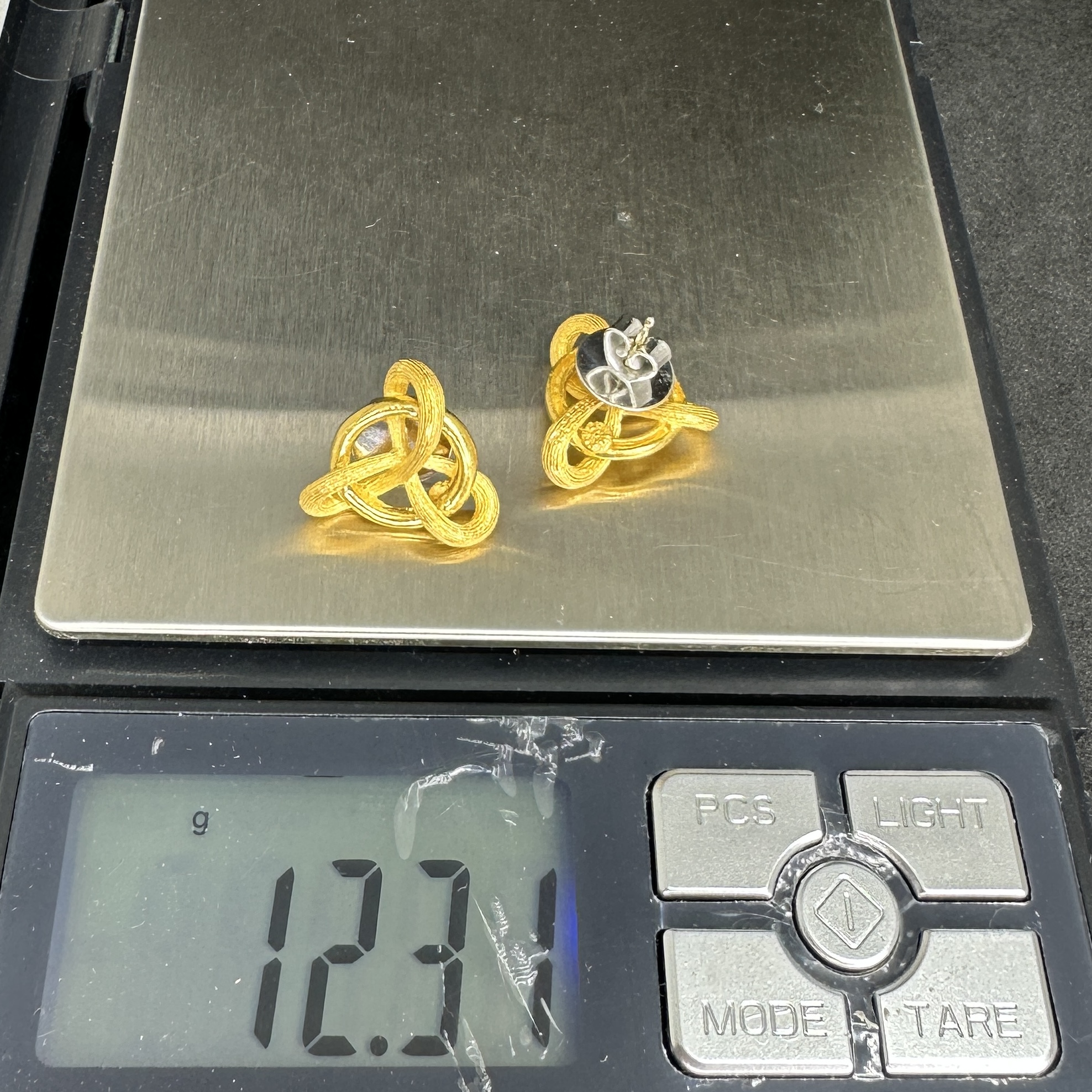 รหัส 63791 ต่างหู Prima Gold ทอง24K ลายสาน แป้นทอง14K นน. 12.31 g