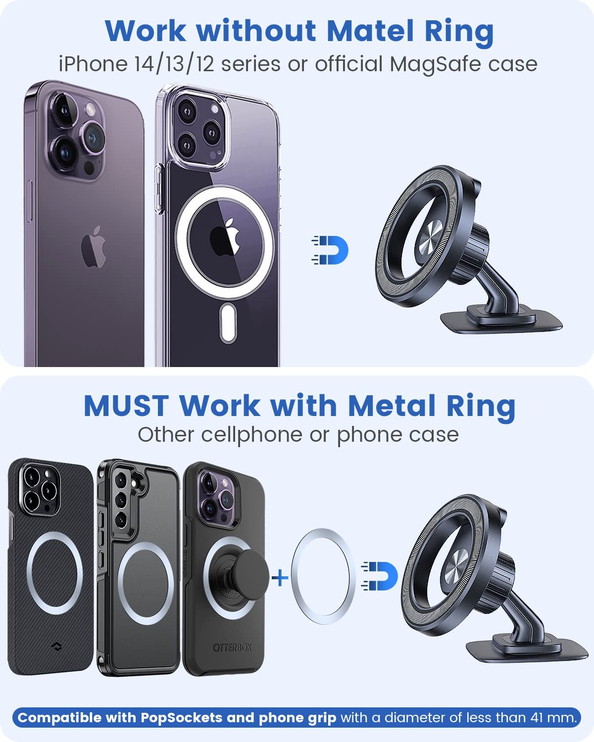 OQTIQ for MagSafe Phone Mount Magnetic Phone Holder for Tesla Car Dash Mount Phone Holder Fit Curved Surface Flexible Rotation