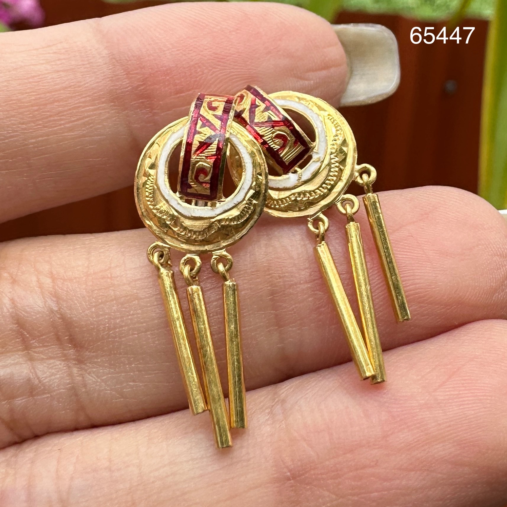 รหัส 65447 ต่างหู ทองลงยา ตุ้งติ้ง ทอง90 หลุดจำนำ งานสวย น่าสะสม นน. 4.47 g