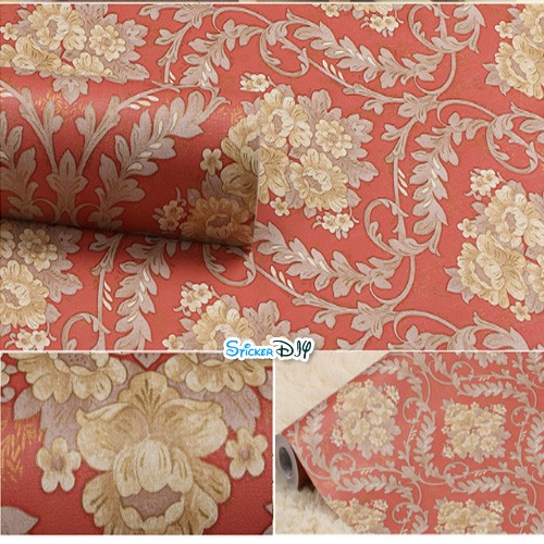 (หน้ากว้าง45cm.xยาว10m.)Wallpaper sticker วอลเปเปอร์แบบกาวในตัว ลายหลุยส์ สไตล์F