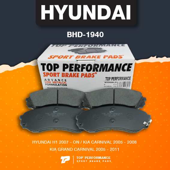 (ประกัน 3 เดือน) ผ้าเบรค หน้า HYUNDAI H1 / KIA CARNIVAL / GRAND CARNIVAL - TOP PERFORMANCE JAPAN - BHD 1940 - ผ้าเบรก ฮุนได เกีย คานิวัล
