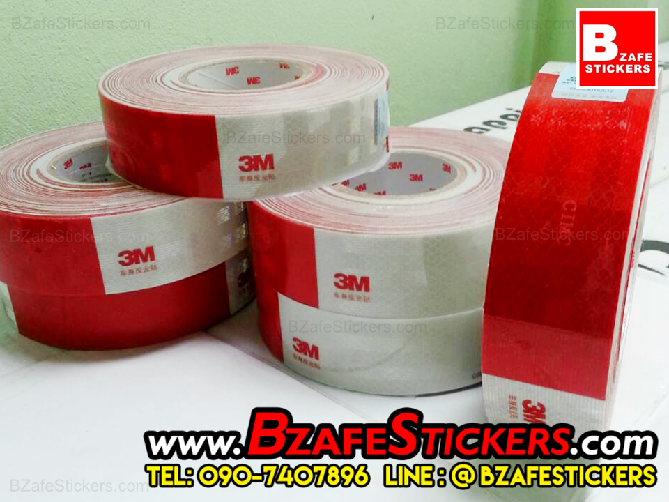 แถบสติ๊กเกอร์สะท้อนแสงขาว-แดง 3m,ขาวแดงสะท้อนแสง 3M กว้าง 2 นิ้ว x ยาว 45 ม.