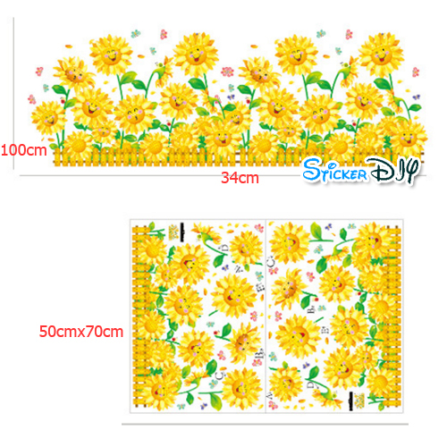 Transparent wall sticker สติ๊กเกอร์ติดผนัง Sunflowers smile (กว้าง100cm.xสูง34cm.)