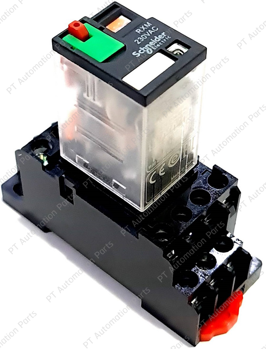 รีเลย์พร้อมซ็อกเก็ต ชไนเดอร์ Schneider Electric RXM4AB2P7 RXZE1M4C 230VAC 6A 4คอนแทค 14ขา มีไฟแสดงสถานะ LED