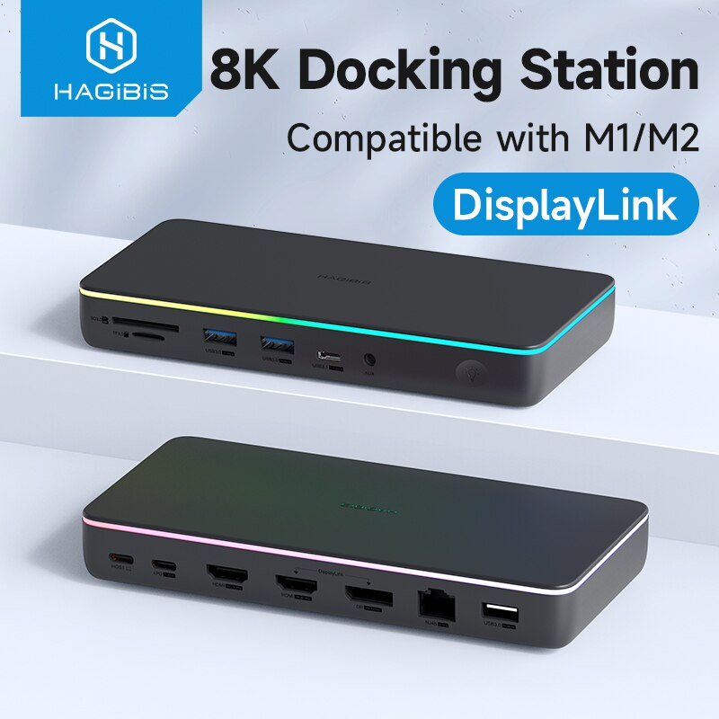 Hagibis CD100 DisplayLink Docking Station for MacBook M1/M2/M3/M4 Windows, Triple Display 3 Monitors USB C Hub
