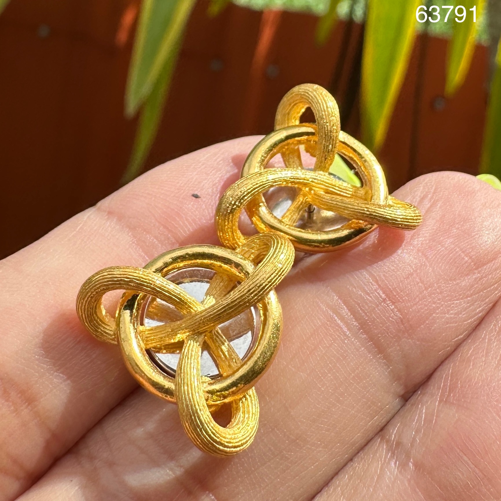รหัส 63791 ต่างหู Prima Gold ทอง24K ลายสาน แป้นทอง14K นน. 12.31 g