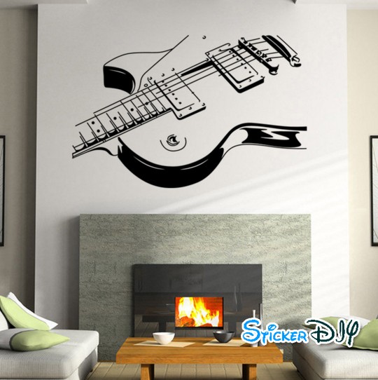 Vinyl wall sticker สติ๊กเกอร์ติดผนัง GUITAR (กว้าง100cm.xสูง65cm.)