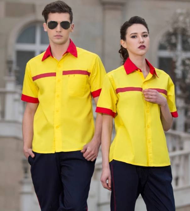 ชุดช่าง ยูนิฟอร์มช่างแขนสั้น สีเหลือง สีแดง สีน้ำเงิน