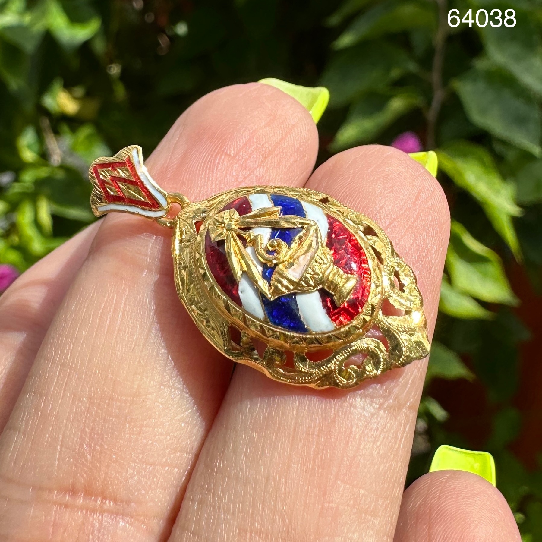 รหัส 64038 จี้ หอยสังข์ ทองลงยา ทอง90 แกะลายไทย นน. 2.39 g