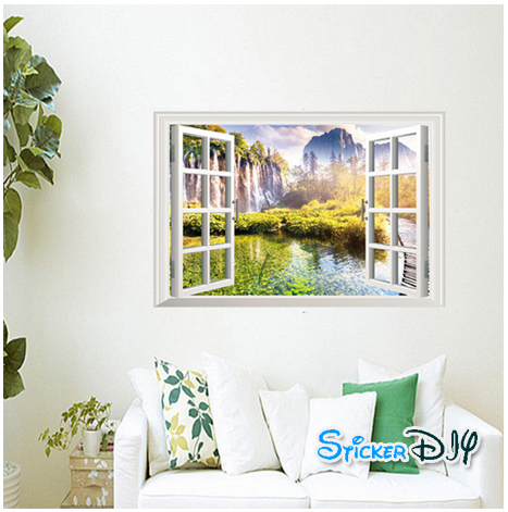 Transparent wall sticker สติ๊กเกอร์ติดผนัง 3D น้ำตกหน้าภูเขา (กว้าง85cm.xสูง57cm.)