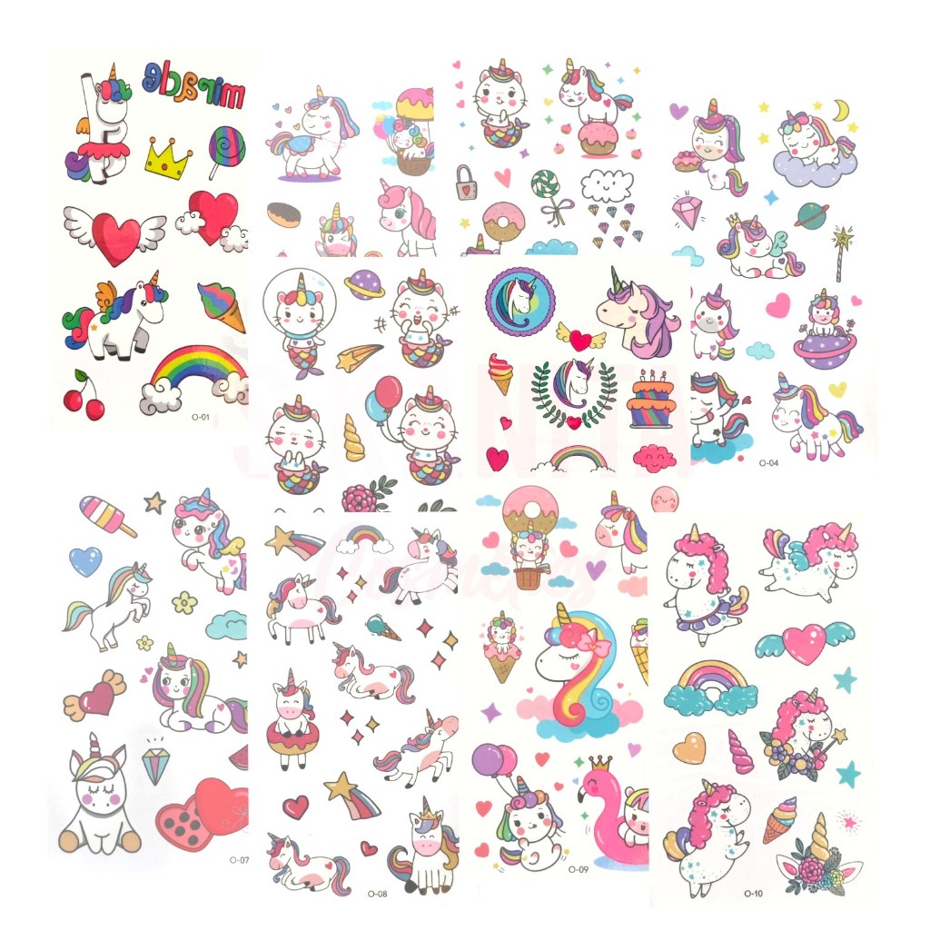 แทททู tattoo การ์ตูน ลายน่ารัก ยูนิคอร์น (O-01 - O-10)