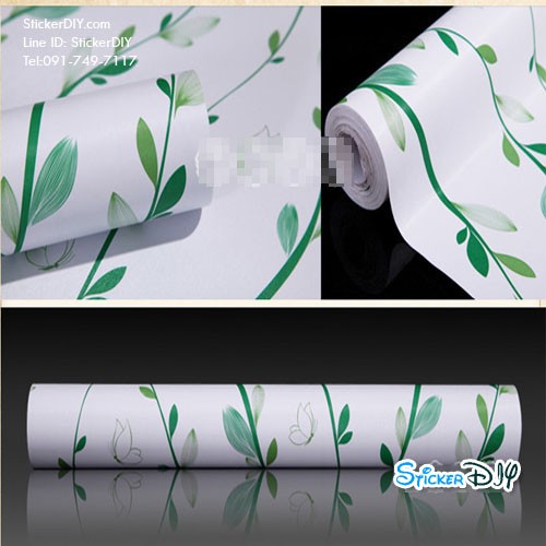(กว้าง45cm.xยาว10m.)Wallpaper sticker วอลเปเปอร์แบบกาวในตัว ไม้เลื้อยสีเขียว