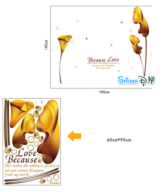 Transparent wall sticker สติ๊กเกอร์ติดผนัง Becuase you สีเหลืองทอง (กว้าง185cm.xสูง145cm.)