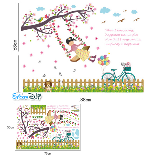 Transparent wall sticker สติ๊กเกอร์ติดผนัง แกว่งชิงช้า "I was young" (กว้าง88cm.xสูง68cm.)