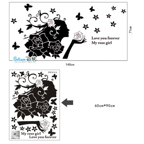 Transparent Wall Sticker สติ๊กเกอร์ติดผนัง My rose girl (กว้าง140cm.xสูง71cm.)