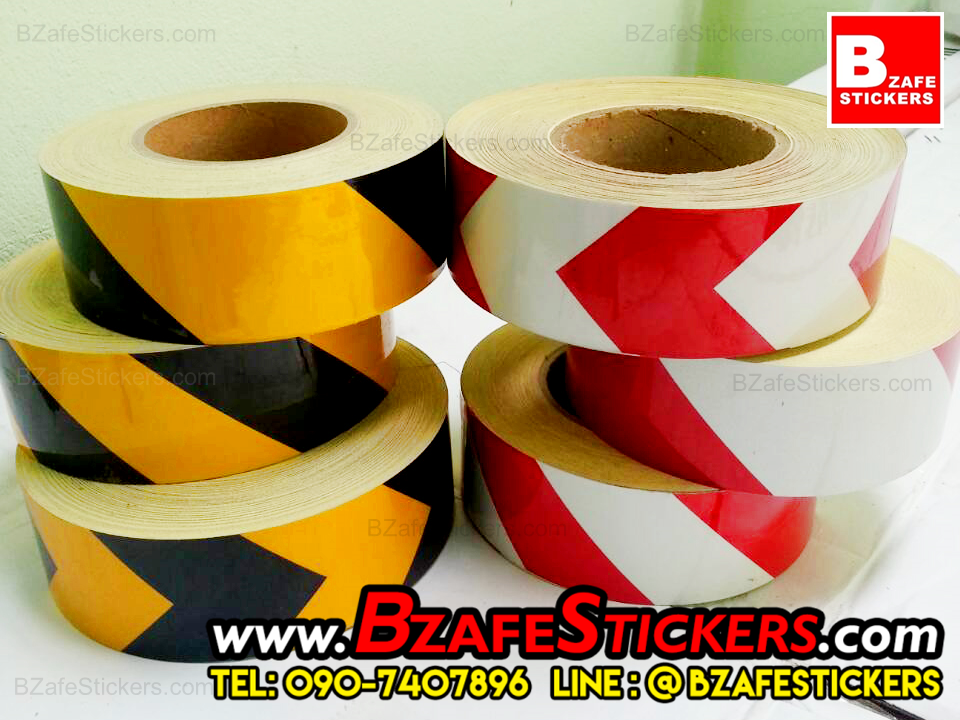 แถบสติ๊กเกอร์สะท้อนแสง ขาว-แดง ลายลูกศร กว้าง 2 นิ้ว x ยาว 45 ม.