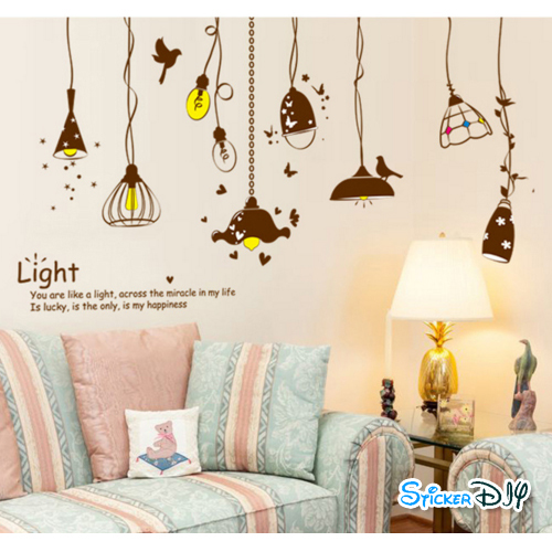 Transparent wall sticker สติ๊กเกอร์ติดผนังกรอบรูป โคมไฟ "Light" B (กว้าง129cm.xสูง87cm.)