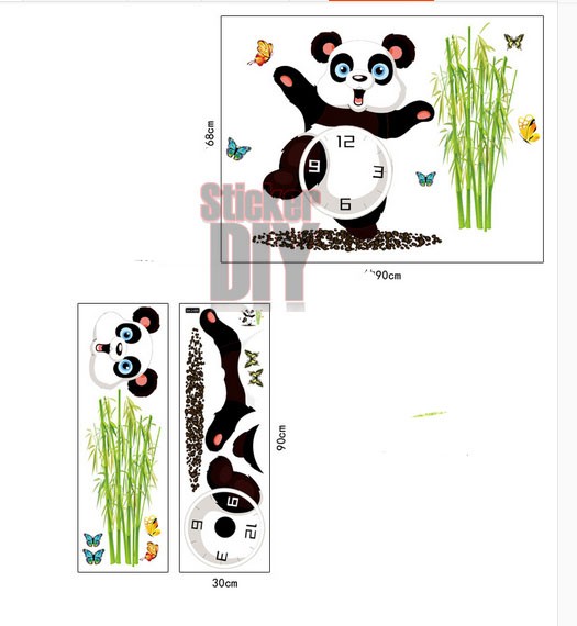 SA Transparent wall clock sticker สติ๊กเกอร์นาฬิกาติดผนัง Panda Dance (กว้าง90cm.xสูง68cm.)