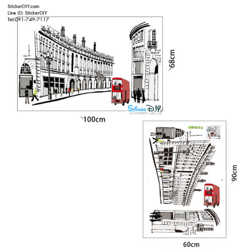 Transparent Wall Sticker สติ๊กเกอร์ติดผนัง streets of Rome (กว้าง100cm.xสูง68cm.)