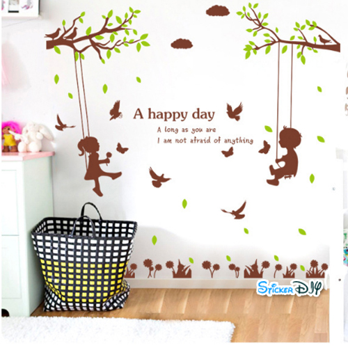 Transparent wall sticker สติ๊กเกอร์ติดผนัง Happy Day (กว้าง133cm.xสูง125cm.)