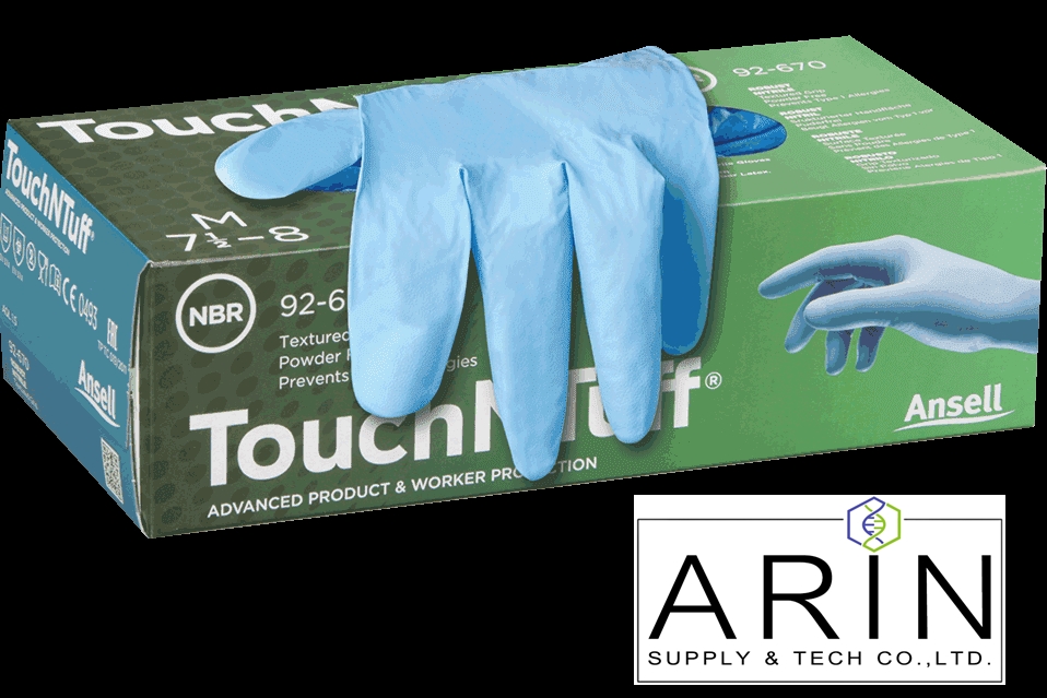 ถุงมือยางไนไตร สีฟ้า ANSELL (TouchNTuff® 92-670)