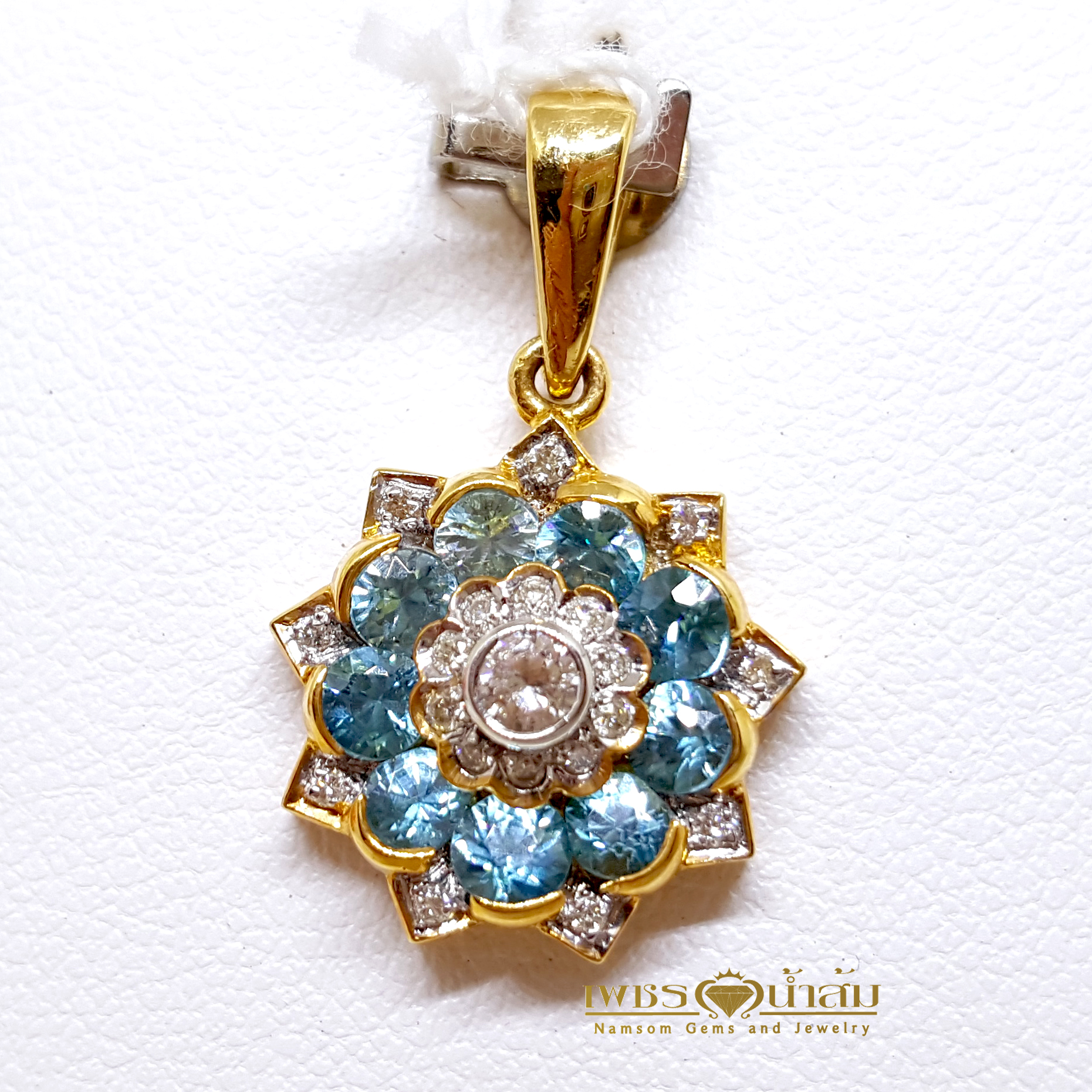 จี้พลอยเพทาย Blue Zircon สีสวยน้ำงาม งานคลาสสิก ทรงไทย