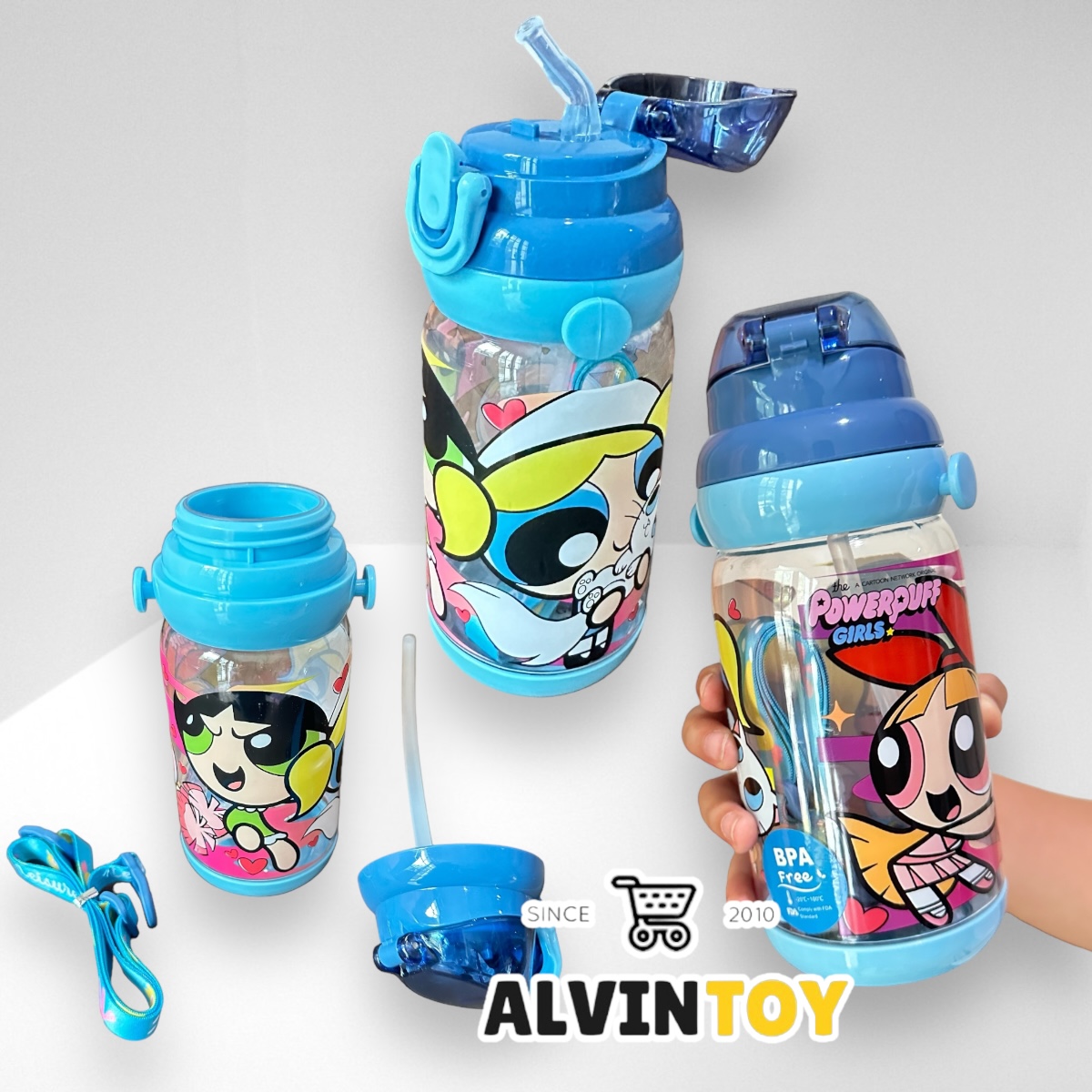 กระติกน้ำเด็ก Powerpuff Girls เดอะพาวเวอร์พัฟฟ์เกิลส์ มีหลอดดูด 500 ml ขนาด 7x20 cm.
