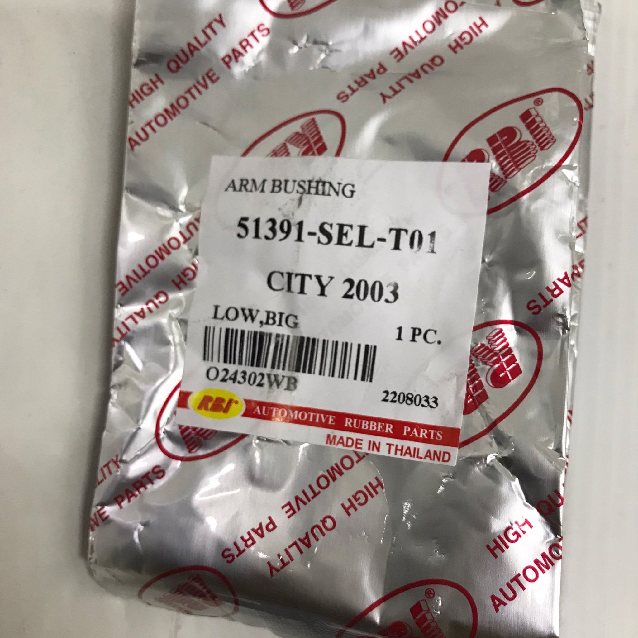 (1ตัว) บู๊ชปีกนก HONDA ตัวล่าง ตัวใหญ่ JAZZ / CITY ปี 2003-2008 ตัวล่าง ฮอนด้า ซิตี้ แจ๊ส / LOWER / BIG ARM BUSHING ยี่ห้อ RBI เบอร์ 51391-SEL-T01 / O24302WB