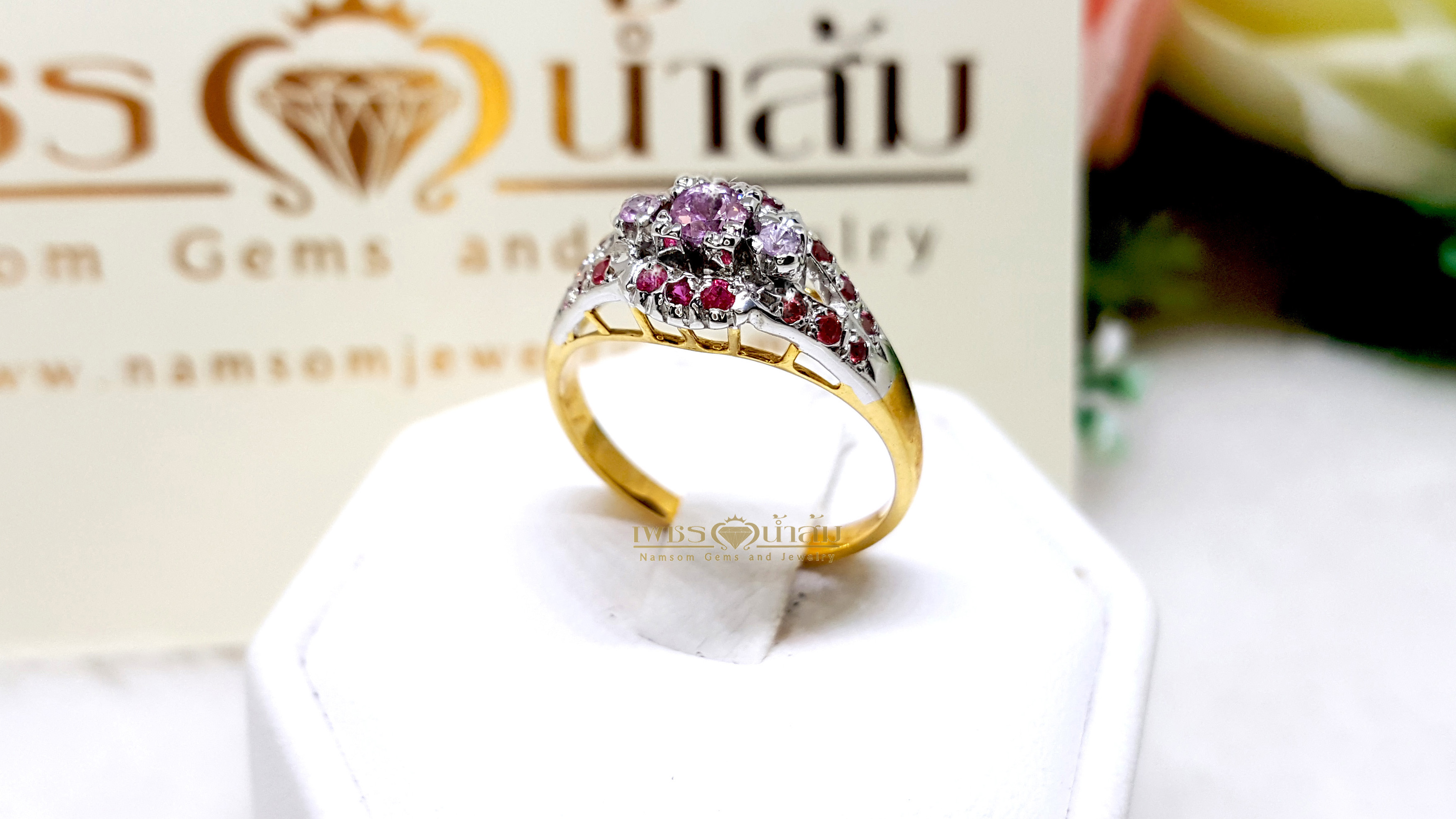 แหวนพิ้งซัฟฟาย Pink Sapphire สีสวยน้ำงาม ดูสวยหวาน ราคาเบาๆ บนตัวเรือนทองแท้ทั้งตัวเรือน