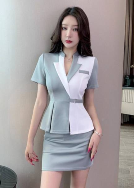 ชุดพนักงานต้อนรับ ชุดสปา ชุดคลินิกความงาม ชุดกระโปรง สีเทา สีดำ สีกรมท่า