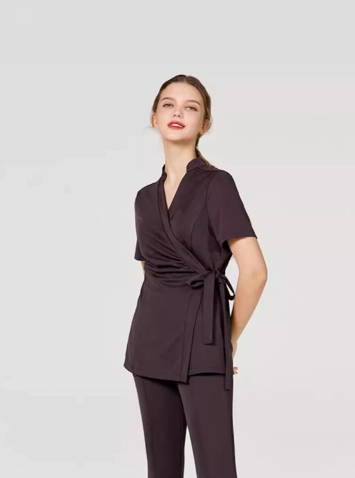 ชุดคลินิกความงาม ชุดนวดสปา ชุดพนักงานต้อนรับ ชุดพนักงานซาวน่า สีดำ สีเทา สีม่วง