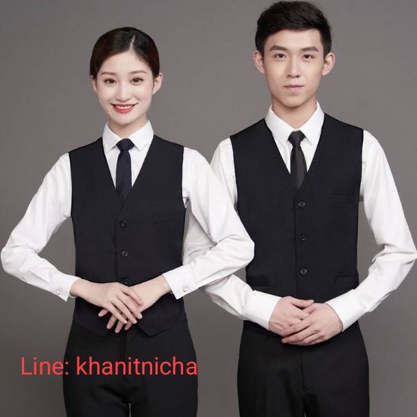 เสื้อกั๊กพนักงานร้านอาหาร เสื้อกั๊กบาร์เทนเนอร์ เสื้อกั๊กพนักงานไนท์คลับ 3 กระเป๋า ใช้งานได้จริง