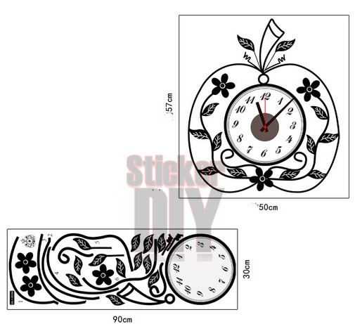 Wall clock sticker สติ๊กเกอร์นาฬิกาติดผนัง Apple vintage (กว้าง50cm.xสูง57cm.)