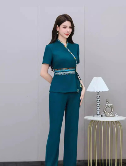 ชุดนวดสปา ชุดเสริมสวย ชุดพนักงานซาวน่า ต้อนรับ สีเขียวอมฟ้า S-5XL