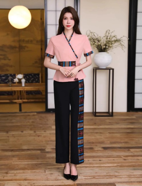 ชุดช่างนวดไทยและแช่เท้าผู้หญิง ชุดทำงานเสริมสวย สปา คลับสุขภาพ ร้านเสริมสวย ชุดสูทแขนสั้น