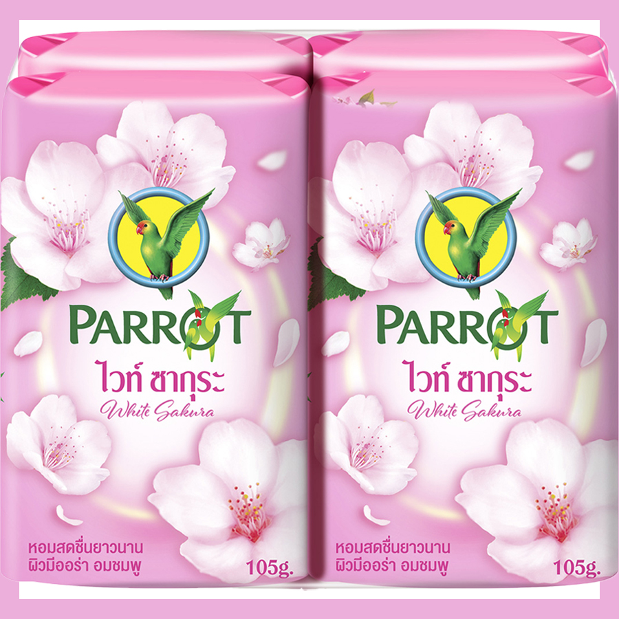 สบู่ก้อน นกแก้ว ซากุระ แพค 4 ก้อน ซากุระ 105 กรัม