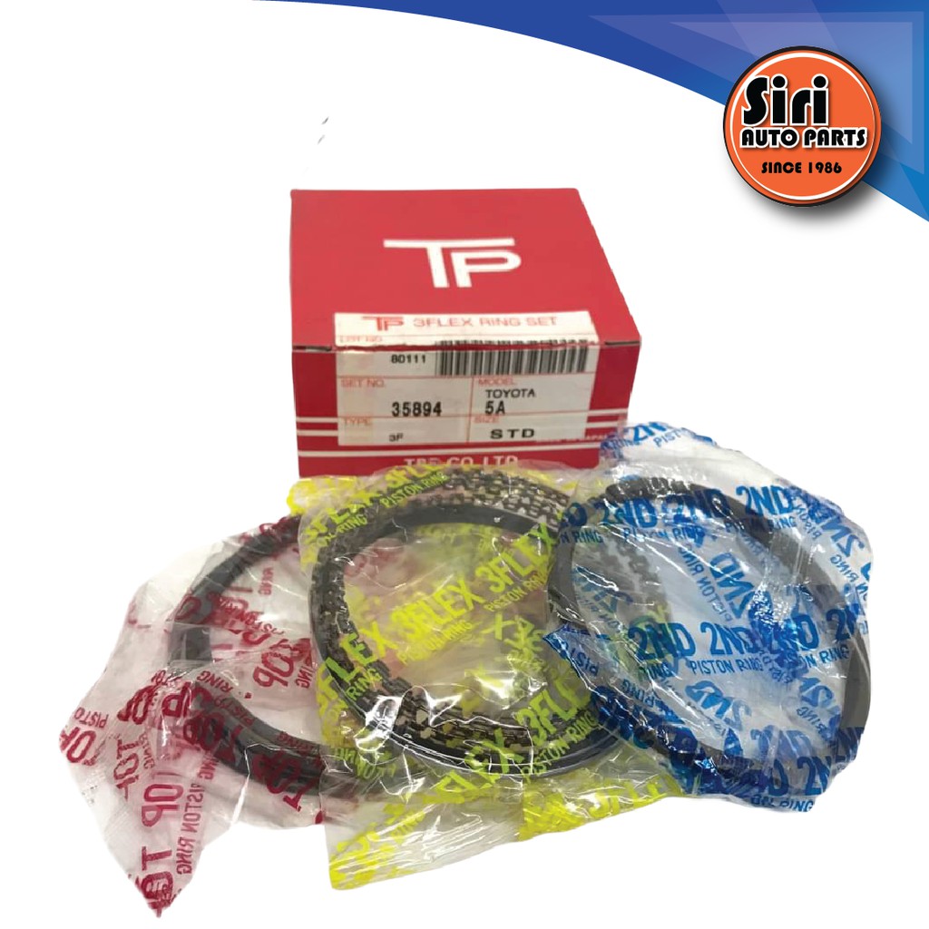 แหวนลูกสูบ TOYOTA 5A โตโยต้า ขนาดลูกสูบ 78.7 เบอร์ 35894 ยี่ห้อ TP (เซตสี่สูบ) มีสองขนาด