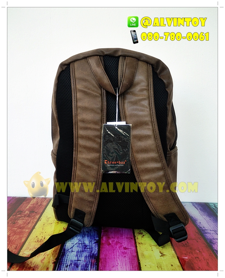 กระเป๋าเป้หนัง Three-Box สีน้ำตาลเข้ม