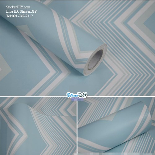 (กว้าง45cm.xยาว10m.)Wallpaper sticker วอลเปเปอร์แบบกาวในตัว Line สไตล์G สีฟ้า