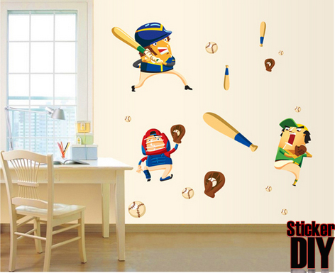Transparent Wall sticker สติ๊กเกอร์ติดผนัง ทีมนักเบสบอล (กว้าง110xสูง100cm.)